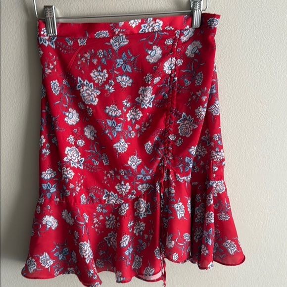 Max Studio Dresses & Skirts - Max Studio Red Wrap Mini Skirt with Ruffled Tie Front